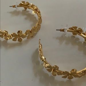 J Crew Flowered Pansy Gold Hoop Earrings